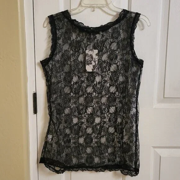 Camisa Blue knot-front off-shoulder tunic and sheer lace Tank Size: Medium NWT - Picture 5 of 14